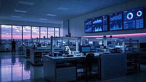 Modern medical device quality operations floor with digital quality dashboards