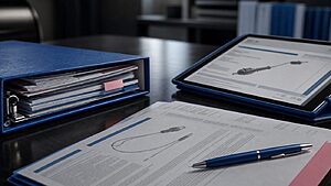 Close-up of medical device regulatory submission materials for FDA Q-Sub preparation