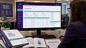 CSV specialist reviewing eQMS validation protocol with IQ OQ PQ test records and GAMP 5 reference guide on a regulated compliance workstation